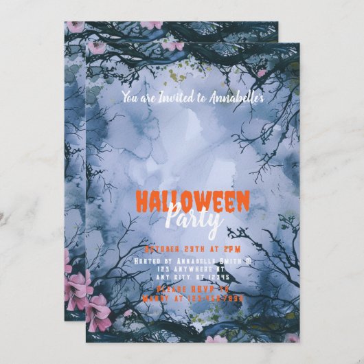 Beautiful Blue Sky Pink Blume Halloween-Party Einladung (Vorne/Hinten)