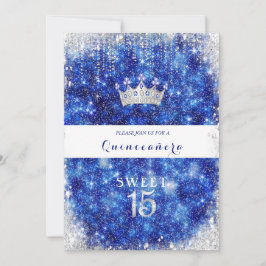 Beautiful Blue Sparkle Glitzer Quinceanera Crown Einladung