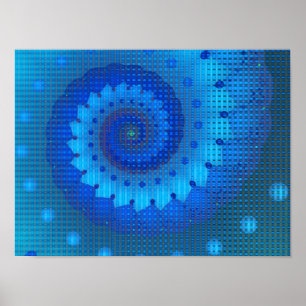 Beautiful Blue Spiral Frische Fraktal Kunst, Dicht Poster