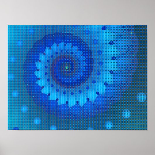 Beautiful Blue Spiral Frische Fraktal Kunst, Dicht Poster (Vorne)