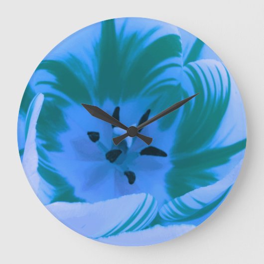 Beautiful Blue Tulip Wall Clock Große Wanduhr (Vorderseite)