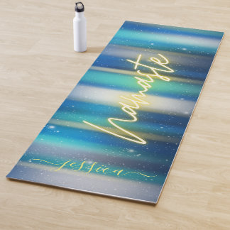 Beautiful Blue Turquoise Gold Namaste Individuelle Yogamatte