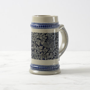 Beautiful Blue Vintag Patterns Floral Bird Blume Bierglas