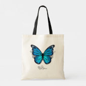 Beautiful Blue Watercolor 3D Butterfly Tragetasche (Rückseite)