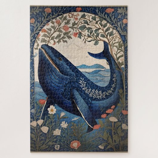 Beautiful Blue Whale William Morris Inspiriert Puzzle (Vertikal)