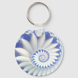 Beautiful Blue & White Sea Shell Fine Fractal Art Schlüsselanhänger