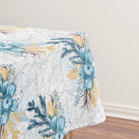 Beautiful Blue Winterberries Gray Filigree Tischdecke (Beispiel)