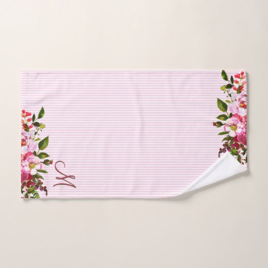 Beautiful Blume Custom Monogram Stripes Badhandtuch Set (Handtuch)