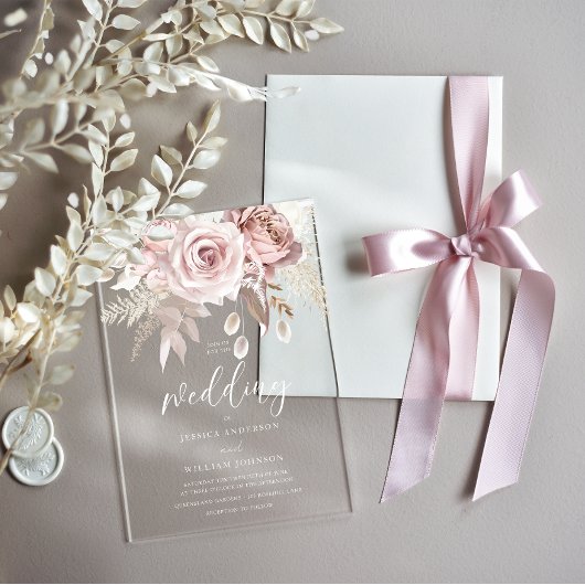 Beautiful Blush & Dusty Rose Frosted Wedding Acryleinladungen