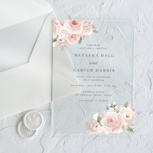 Beautiful Blush Flowers Elegant Wedding Acryleinladungen