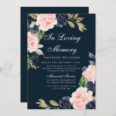 Beautiful Blush Navy Beerdigung Service Ankündigun Einladung (Vorne/Hinten)