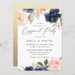 Beautiful Blush & Navy Blume Engagement Party Einladung