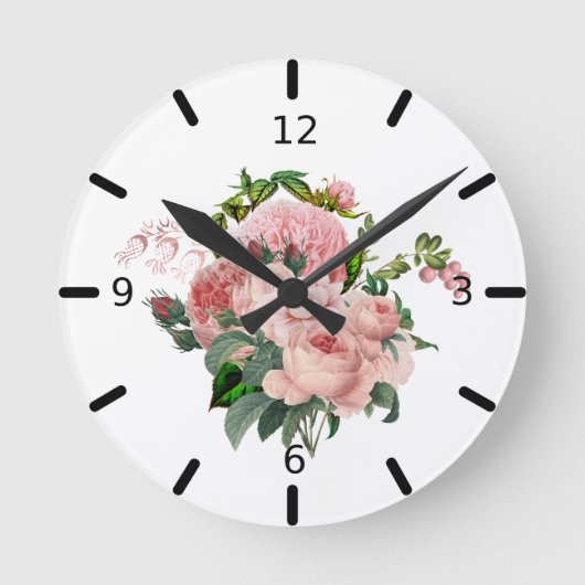 Beautiful Blush Pink Floral Bouquet Runde Wanduhr (Vorderseite)
