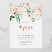 Beautiful Blush & Rose Gold Baby Girl Boy Taufe Folieneinladung (Vorderseite)