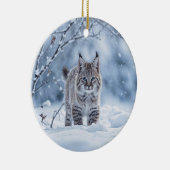 Beautiful Bobcat in  Snow Christmas Keramik Ornament (Rechts)