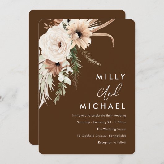 Beautiful Boho Blume Sommer Hochzeit im Herbst Einladung (Vorne/Hinten)