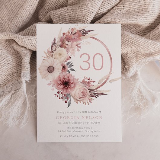 Beautiful Boho Blush 30. Geburtstag Party Einladung