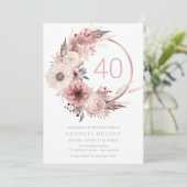 Beautiful Boho Blush 40. Geburtstag Party Einladung (Stehend Vorderseite)