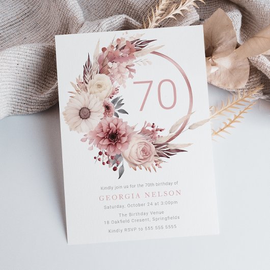 Beautiful Boho Blush 70. Geburtstagsparty Einladung