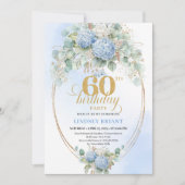 Beautiful Boho Dusty Blue Floral Gold 60 Birthday Einladung (Vorderseite)