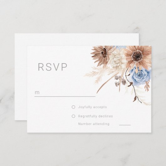 Beautiful Boho Floral All Seasons Wedding RSVP Karte (Vorne/Hinten)