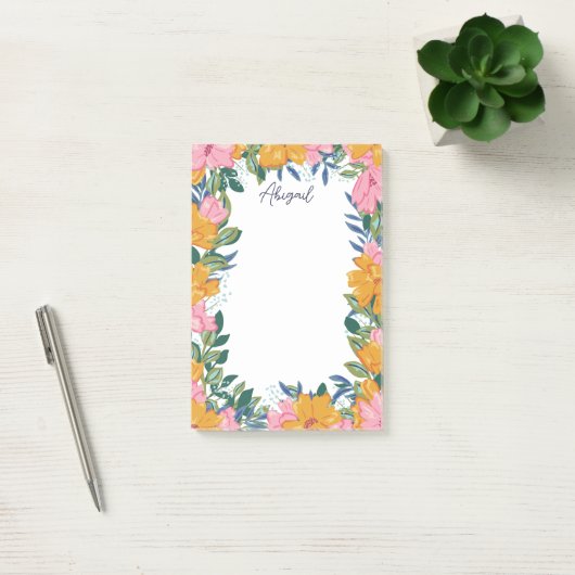 Beautiful Boho Flowers - Custom Name Post-it Klebezettel (Büro)