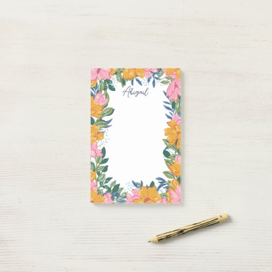 Beautiful Boho Flowers - Custom Name Post-it Klebezettel (Auf Schreibtisch)