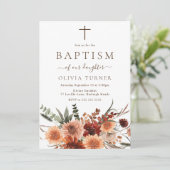 Beautiful Boho Herbst Blume Taufe Einladung (Stehend Vorderseite)