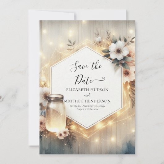 Beautiful Boho Mason Jar Wedding Save The Date (Vorderseite)