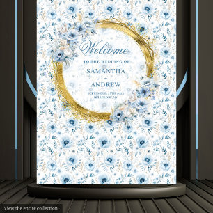 Beautiful Boho Pastel Blue Gold Wedding Banner Wandteppich