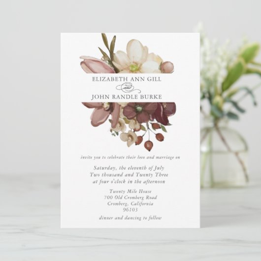 Beautiful boho rose & neutral wedding  einladung (Stehend Vorderseite)
