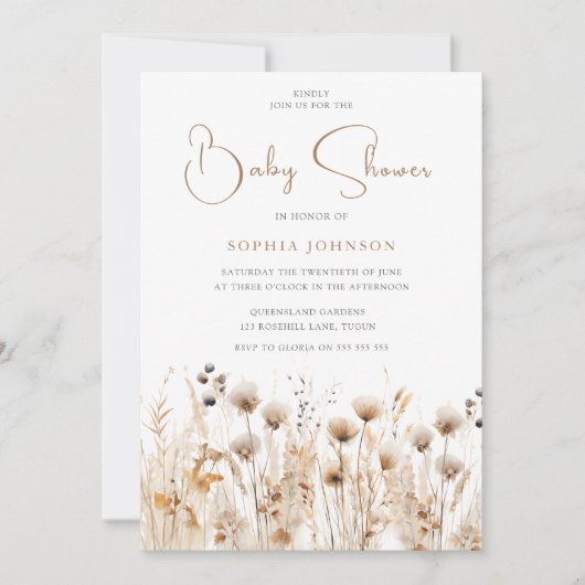 Beautiful Boho Watercolor Wildflower Baby Shower Einladung (Vorderseite)