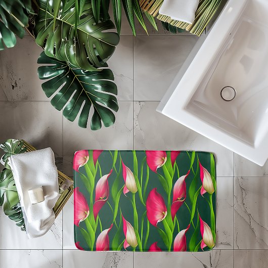 Beautiful Bold Pink & Green Calla Lilly Florals Wr Badematte