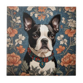 Beautiful Boston Terrier William Morris Inspiriert Fliese (Vorderseite)