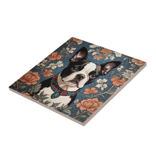 Beautiful Boston Terrier William Morris Inspiriert Fliese (Seite)