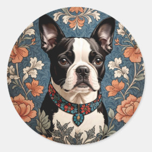 Beautiful Boston Terrier William Morris Inspiriert Runder Aufkleber