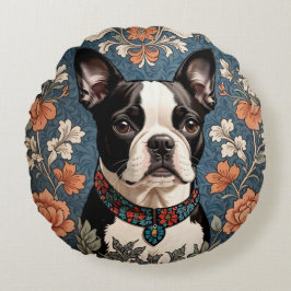 Beautiful Boston Terrier William Morris Inspiriert Rundes Kissen