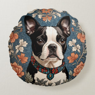Beautiful Boston Terrier William Morris Inspiriert Rundes Kissen