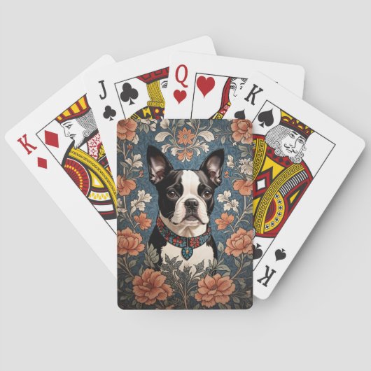Beautiful Boston Terrier William Morris Inspiriert Spielkarten (Rückseite)