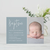 Beautiful Boy Foto Dusty Blue Taufe Einladung (Stehend Vorderseite)