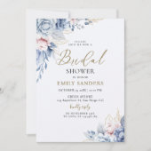 Beautiful Bridal Shower with Flowers Blue Tones Einladung (Vorderseite)