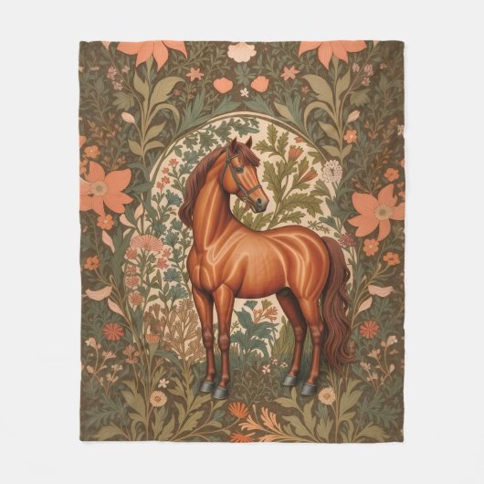 Beautiful Brown Horse William Morris Inspired  Fleecedecke (Vorderseite)