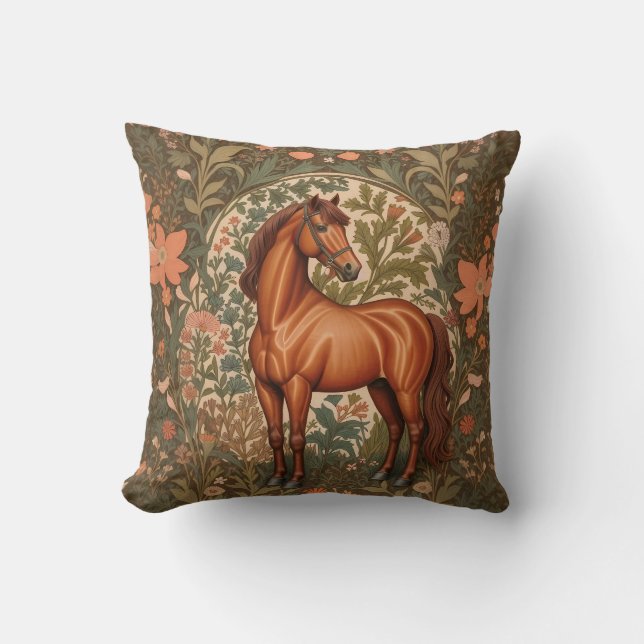 Beautiful Brown Horse William Morris Inspired  Kissen (Vorderseite)