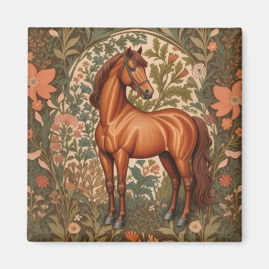 Beautiful Brown Horse William Morris Inspired Magnet (Vorne)