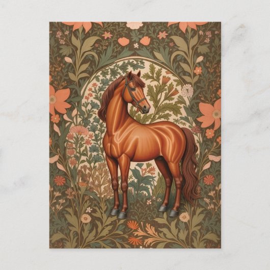 Beautiful Brown Horse William Morris Inspiriert Postkarte (Vorderseite)