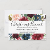 Beautiful Burgundy Red Floral Christmas Brunch Einladung (Vorderseite)