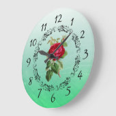 Beautiful burgundy Rose Sage Green Round Clock Große Wanduhr (Winkel)