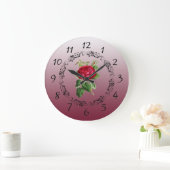 Beautiful burgundy Rose Sage Green Round Clock Große Wanduhr (Zuhause)
