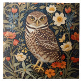 Beautiful Burrowing Owl William Morris Inspiriert Fliese (Vorderseite)