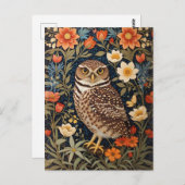 Beautiful Burrowing Owl William Morris Inspiriert Postkarte (Vorne/Hinten)